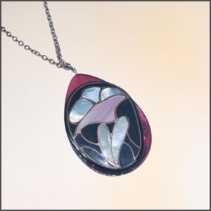 Lee Sands Abalone Inlay Teardrop Pendant on Silver Tone Chain